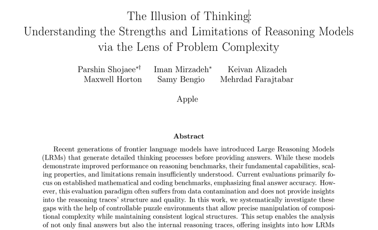 The Illusion of Thinking: What Apple’s Paper Really Says About "Reasoning" Models